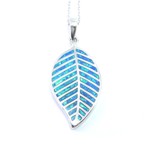 Blue Fire Opal Inlay Leaf Pendant with Chain